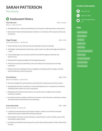 Floor Director Resume