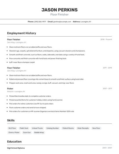 Floor Finisher Resume