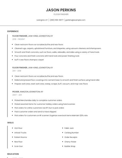 Floor Finisher Resume