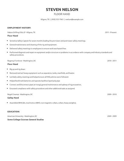 Floor Hand Resume