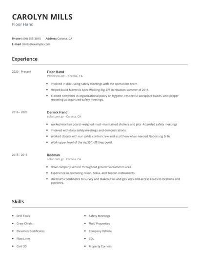 Floor Hand Resume