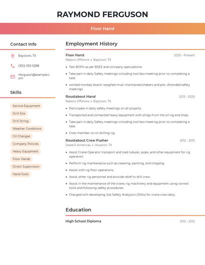 Floor Hand Resume
