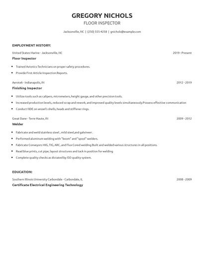 Floor Inspector Resume