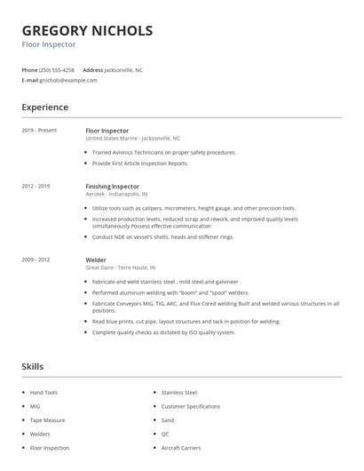 Floor Inspector Resume