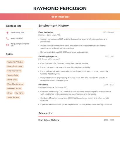 Floor Inspector Resume