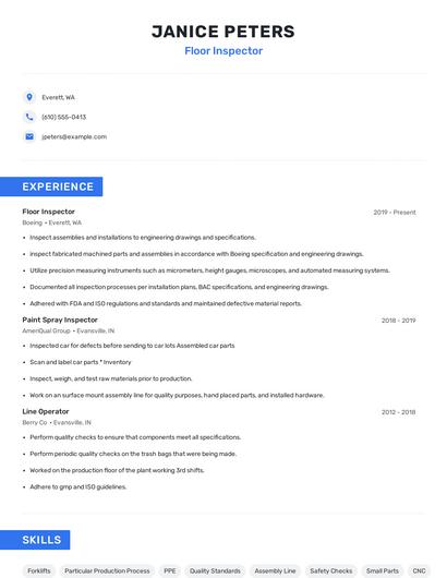 Floor Inspector Resume