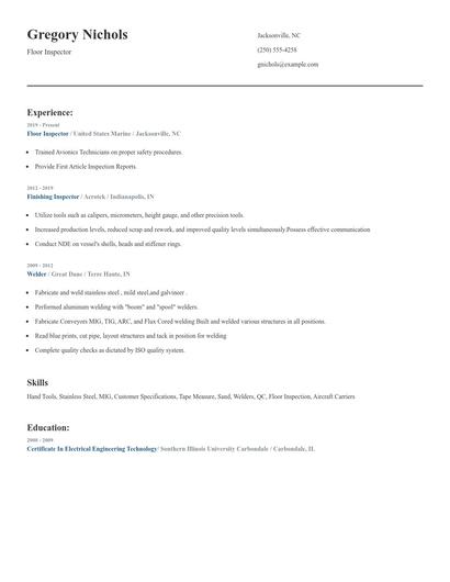 Floor Inspector Resume