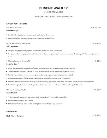 Floor Manager Resume