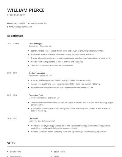 Floor Manager Resume