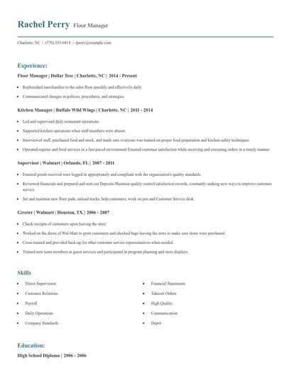 Floor Manager Resume