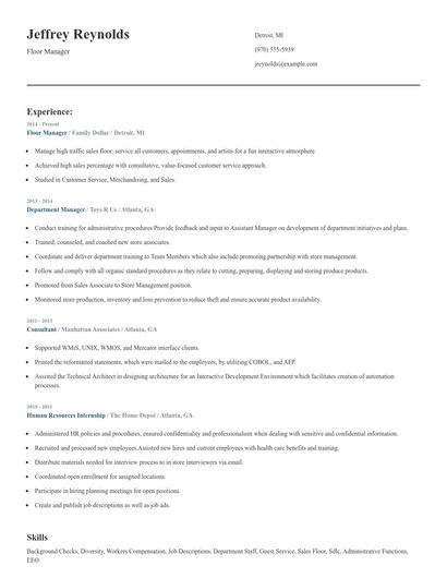 Floor Manager Resume