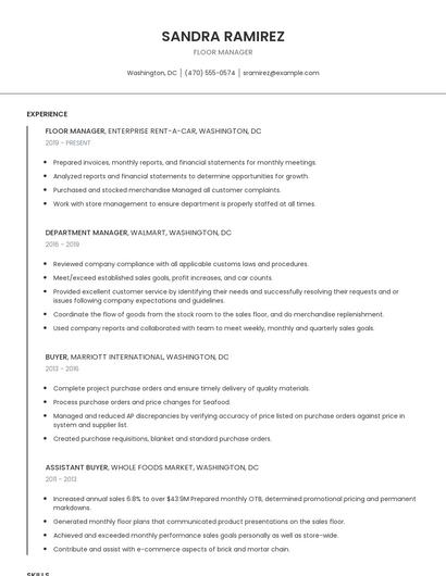 Floor Manager Resume