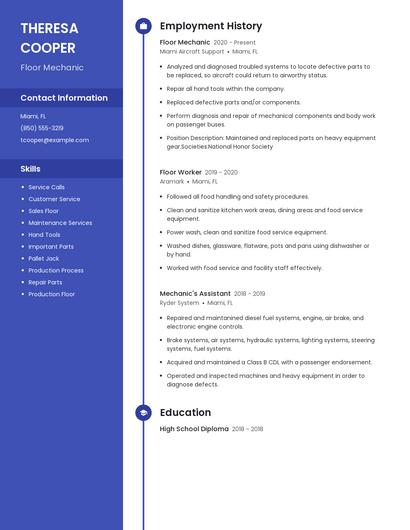Floor Mechanic Resume