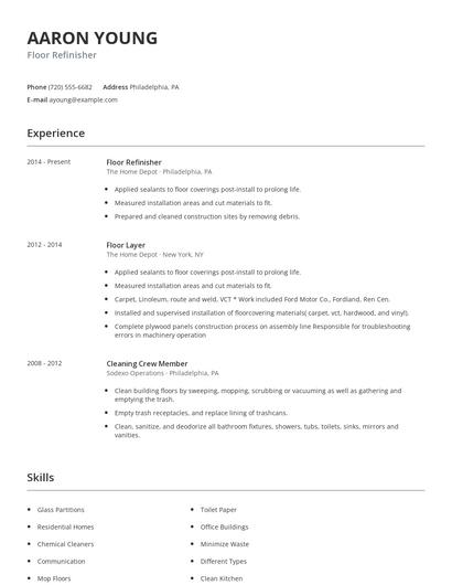 Floor Refinisher Resume