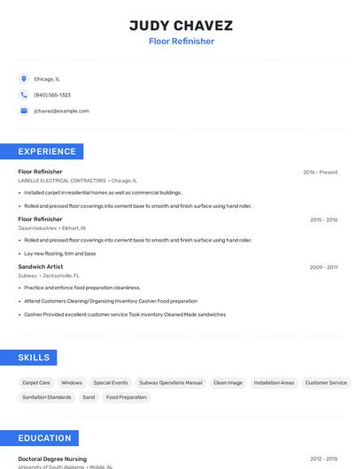 Floor Refinisher Resume