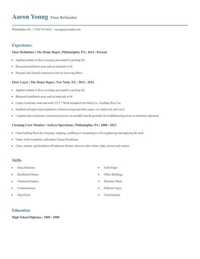 Floor Refinisher Resume