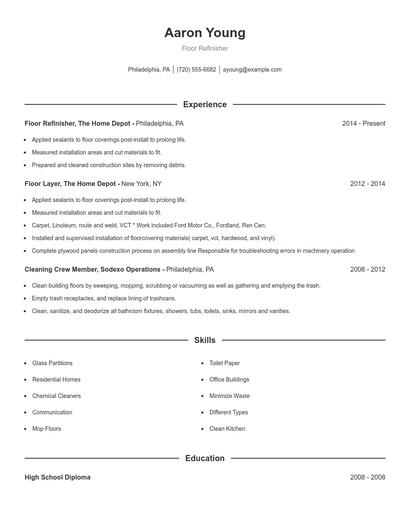 Floor Refinisher Resume