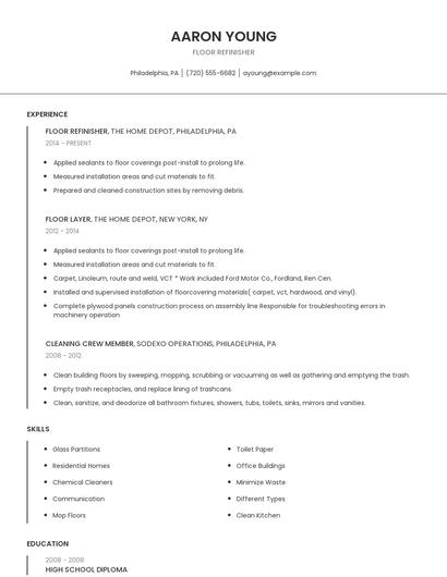 Floor Refinisher Resume