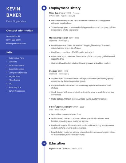 Floor Supervisor Resume