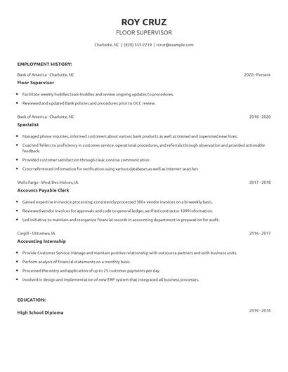 Floor Supervisor Resume