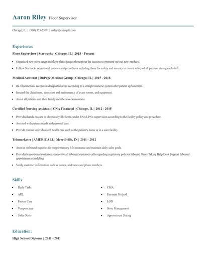 Floor Supervisor Resume