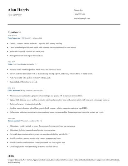 Floor Supervisor Resume