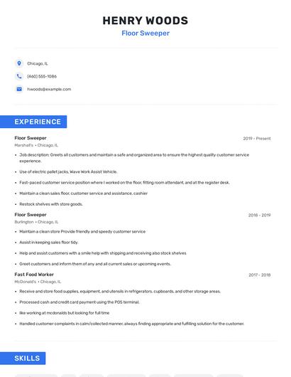 Floor Sweeper Resume