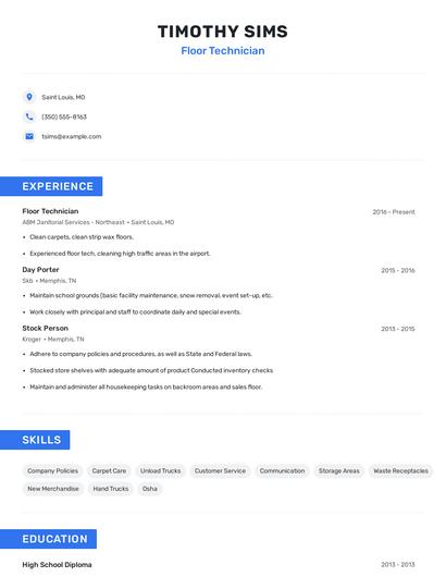 Floor Technician Resume