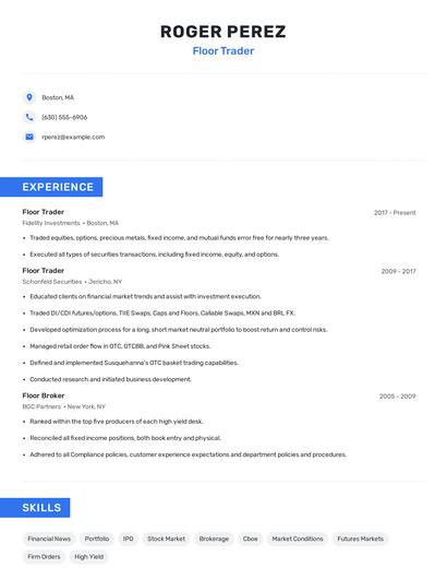 Floor Trader Resume
