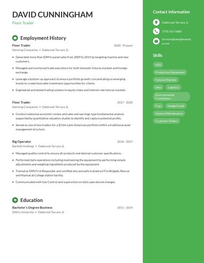 Floor Trader Resume