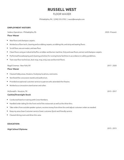 Floor Waxer Resume