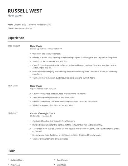 Floor Waxer Resume