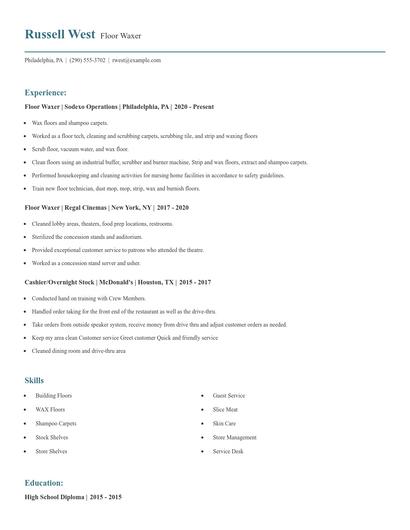 Floor Waxer Resume