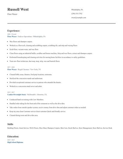 Floor Waxer Resume