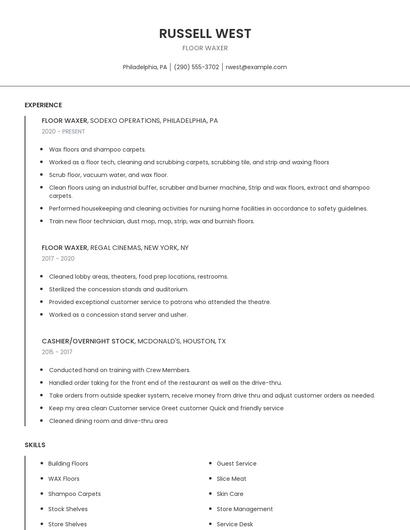 Floor Waxer Resume