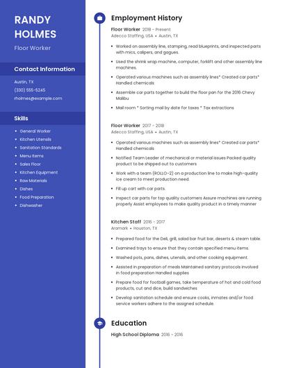 Floor Worker Resume