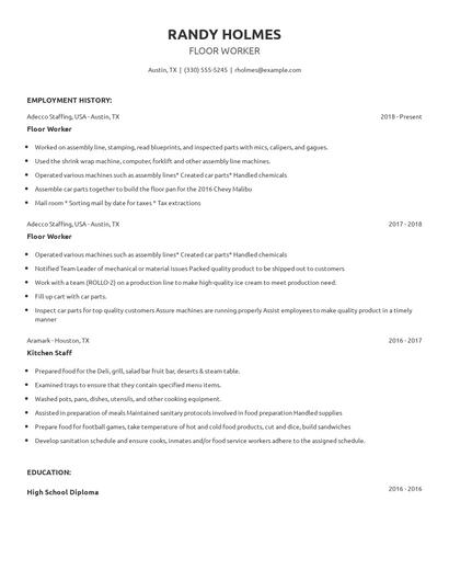 Floor Worker Resume