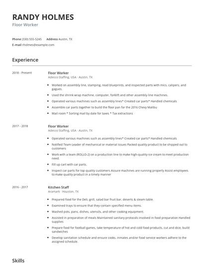 Floor Worker Resume