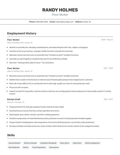 Floor Worker Resume