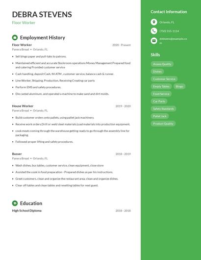 Floor Worker Resume