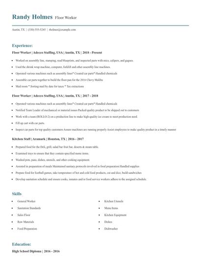 Floor Worker Resume