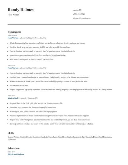 Floor Worker Resume