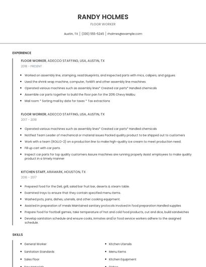 Floor Worker Resume
