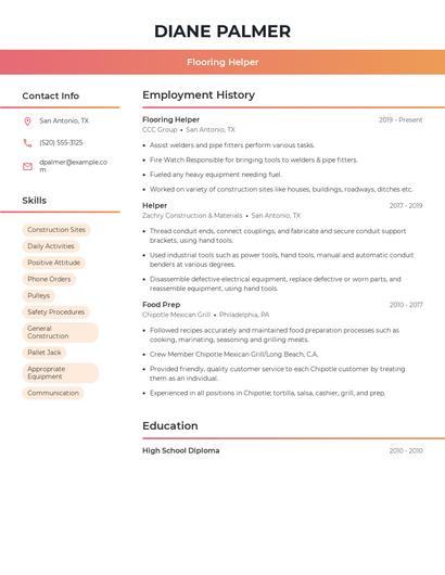 Flooring Helper Resume