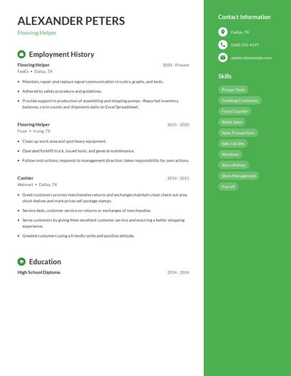 Flooring Helper Resume
