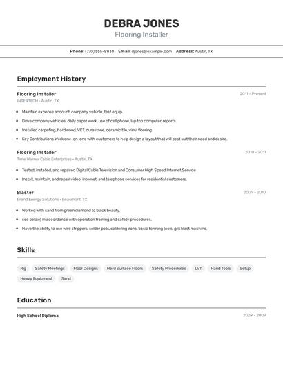 Flooring Installer Resume