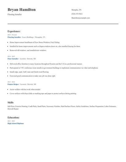 Flooring Installer Resume