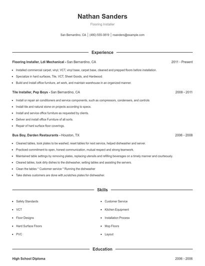 Flooring Installer Resume