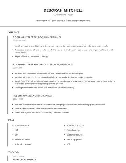 Flooring Installer Resume