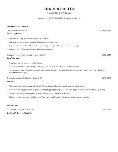 Flooring Mechanic Resume